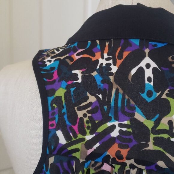🔴 NICOLE MILLER Sleeveless Collared Top Tunic Colorful Black Bold Lightweight - Picture 7 of 13